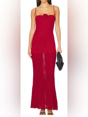 Lovers + Friends Red Ribbed Maxi Dress with Flower Accent